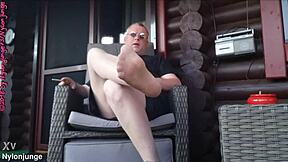 chubby dwt relaxes outdoor smoking cigarillo in pantyhose heels barefoot fetish
