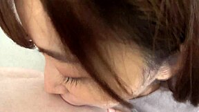 Japanese beauty gives sloppy deep blowjob handjob until massive cumshot part 5