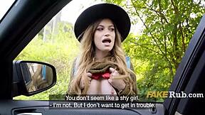 Blonde hitchhiker flashes panties then fucks for cash across europe outdoors