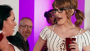 hey izzie wilde flashes her shenis at trevor brooks before bedroom fuck frenzy