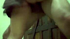 skinny latina lifts leg for quick interracial pussy fuck from below big cock