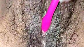Very hot hairy desi indian bhabhi inserts huge dildo in juicy pussy