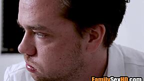 whoa geeky stepson actually pulls off fucking stepmom and stepsister in wild taboo threesome