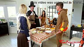 Mommy milf teases father-in-law during family thanksgiving taboo fuck