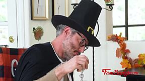 Mommy milf teases father-in-law during family thanksgiving taboo fuck
