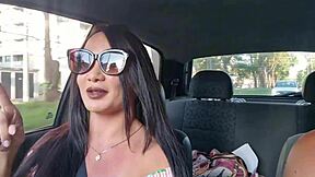 athletic latina milf driver squirts big clit pussy on bbc in car ride