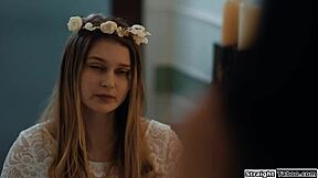 Stepsis dives into bride's hairy pussy for taboo lesbian licks