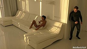 hey this black asian teen 18+ bounces wild on that thick red cock in white room