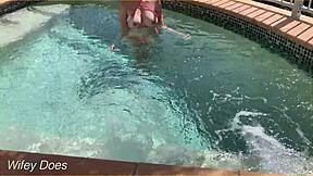 Exhibitionist Wife Dares Flash Big Tits Nude at Crowded Hotel Pool