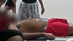 massage lady gets surprised by quick flashing handjob action