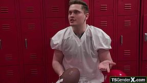 cheerleader shemale surprises guy with hard tranny spirit stick bareback