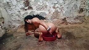 shemale stuffs huge pickle deep in ass after enema for squirting anal fun