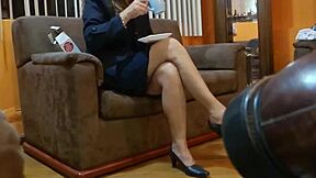 stepmom gets all dressed up for the party but returns horny and strips slowly