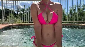Exhibitionist Wife Dares Flash Big Tits Nude at Crowded Hotel Pool