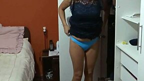 stepmom gets all dressed up for the party but returns horny and strips slowly