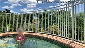 Exhibitionist Wife Dares Flash Big Tits Nude at Crowded Hotel Pool