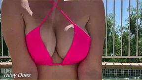 Exhibitionist Wife Dares Flash Big Tits Nude at Crowded Hotel Pool