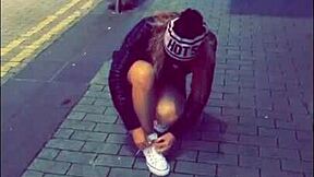 naughty london slut flashes pussy for bbc facial cumshot lover