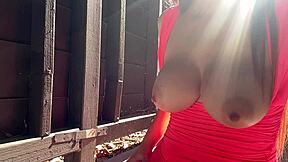 Artemisia Love bounces huge tits solo outside!