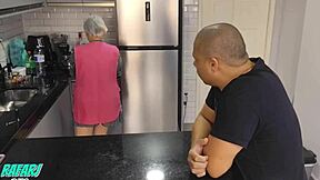 maid making lunch turns into boss's cumshot meal on her face