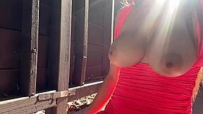 Artemisia Love bounces huge tits solo outside!