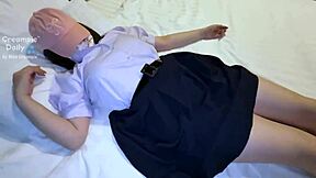 he rips her skirt off the tight teen student and pounds her juicy shaved pussy until creampie explosion