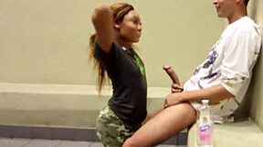 Ever seen a sexy ebony babe deepthroat monster cock in public bathroom stall?