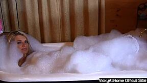 blonde vicky vette horny bathtub pussy rub with big clit lips