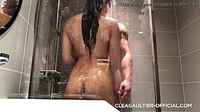 Hey Clea Gaultier lets get wet together in her steamy french shower bath