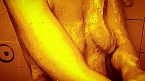 Horny milf massages wet tits nipples in slow motion shower tease