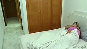 wife's horny girlfriend sneaks in bedroom for morning creampie ride