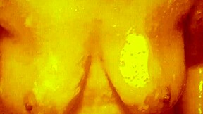 Horny milf massages wet tits nipples in slow motion shower tease