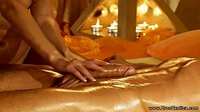 he gets his hard cock stroked during intimate oil massage