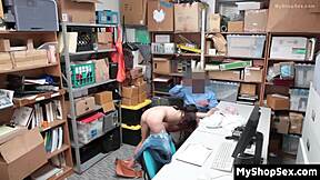 Store Owners Stepdaughter Blackmails LP Officer Into Hard Fuck At Work