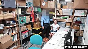 Store Owners Stepdaughter Blackmails LP Officer Into Hard Fuck At Work