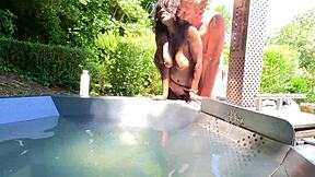 oh man, that nudist swan's big pussy lips get stretched outdoors by bbc cowgirl!