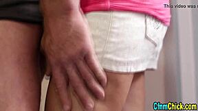 i can't believe this cfnm domina's humiliating my tiny cock with her handjob mockery.