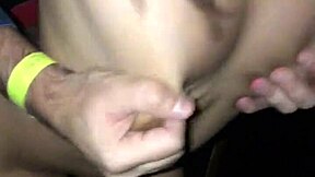 Boss wife flashes tanned tits at swingers house before gloryhole blowjob on huge cock.