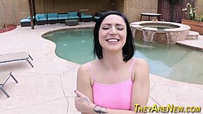 Can this newbie teen handle the massive cumshot on her small tits?