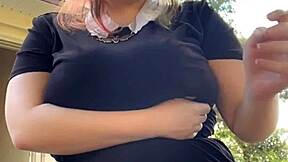 Alt milf smokes outback, chilling with her cigarette in the fresh air casually