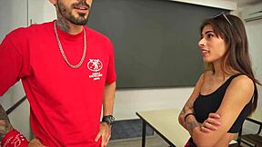 Horny petite latina student blows then rides cock for grade