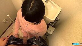 sneaking into bathroom with tight asian babe leads to deep suck and cum taste