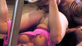 Cindy Behr Fucks Asian High Roller on Treadmill in Kinky Stockings