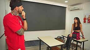 Horny petite latina student blows then rides cock for grade