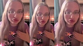 Blonde with glasses brushes long hair using lollipop ASMR