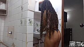 stepdad's cock wrecks my perfect big ass in bathroom cums inside... ouch!!