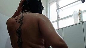 cute brazilian amateur flashes big pussy lips clit in steamy bath with toy