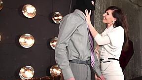 Jeny smith uses masked guy as sex toy teasing upskirt miniskirt legs flashing