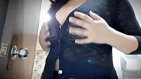 horny asian stepmom caresses her huge natural tits up close