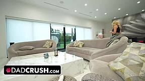 Stepdaughter Strips Teasing Shocked Stepdad's Eyes Before Wild Doggystyle Ride